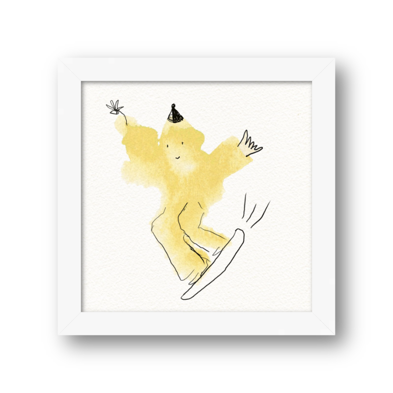 Blobby the Snowboarder 8"x8" / White Frame